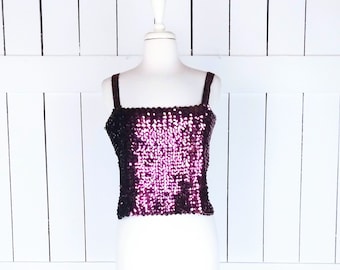 Vintage sequins stretch tank top/sequin stretchy fitted cropped tube top/medium