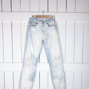 501 bleached button fly high rise denim jeans/vintage straight leg blue jeans/faded Levi Strauss jeans/30 x 34