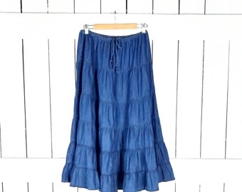 Vintage blue ruffle western denim jean skirt