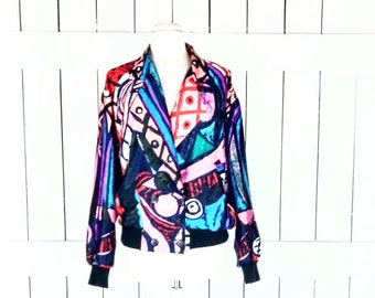 Vintage 80s Pablo Picasso bomber blazer jacket/double breasted pop art jacket/Picasso blazer