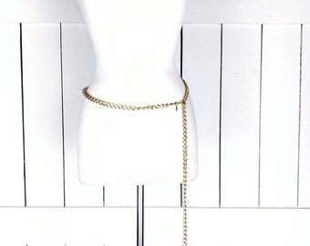 Vintage gold metal chain link hip belt/vintage heavy gold metal link chain belt
