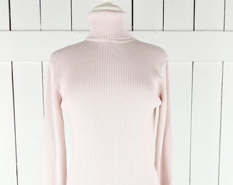 90s vintage pink fitted ribbed turtle neck long sleeve sweater top