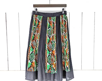 90s vintage tribal Aztec print  cotton circle skirt