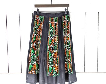 90s vintage tribal Aztec print  cotton circle skirt