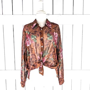 French Laundry floral sheer long sleeve button front blouse