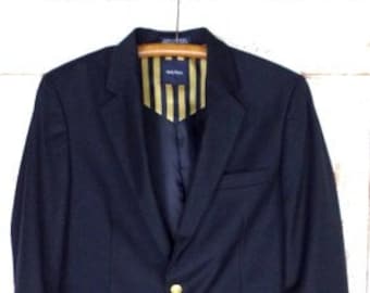Mens Vintage Dark Navy Blue Nautica Gold Button Sport Coat Blazer