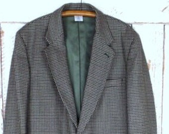 Blazer vintage pour homme en tweed de laine beige/vert pied-de-poule blazer/veste en laine pour homme Liz Claiborne/40L