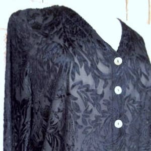 Vintage Jacqueline Ferrar black burnout velvet floral long sleeve button down blouse