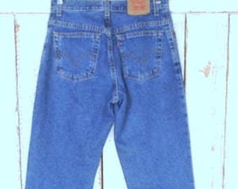 Vintage 550 klasyczne luźne jeansy z zamkiem błyskawicznym/wysoki stan, luźne, zwężane nogawki w kolorze niebieskim/wyblakłe jeansy Levi Strauss