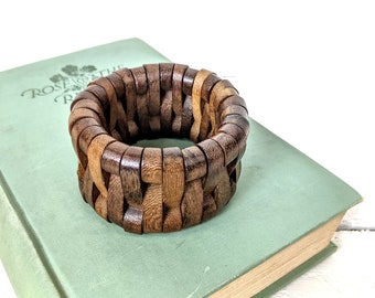 Carved wood bead stretch bracelet