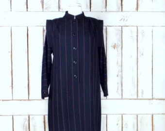 Vintage black/purple striped midi pull over button front dress/long sleeve dress/Amy Adams