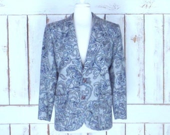 Vintage Liz Claiborne grey floral paisley wool blazer jacket/LizWear Petites