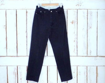 Calça jeans preta vintage Anne Klein/calça jeans de cintura alta com perna reta e estreita/calça jeans preta