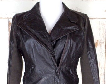 Vintage 90s dark brown leather motorcycle bomber jacket