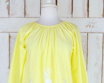 Yellow hand embroidered floral bell sleeve blouse