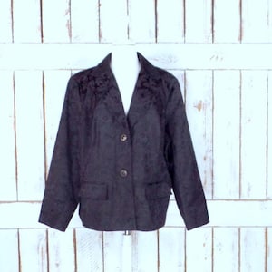 90s vintage dark brown brocade floral tapestry blazer