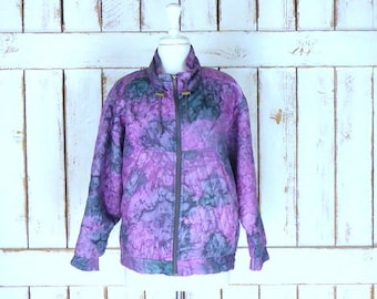 Vintage purple/grey quilted watercolor silk windbreaker jogging flight jacket/silk sports jacket/silk bomber