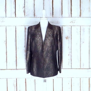 Vintage Kasper paisley jacquard brocade tapestry blazer/brown/black/gold tapestry jacket/12 petite