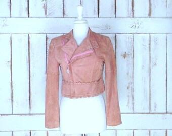 peach color leather jacket