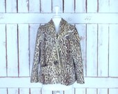 Vintage faux fur ocelot leopard cheetah print short winter coat animal print fur jacket brown tan faux fur jacket