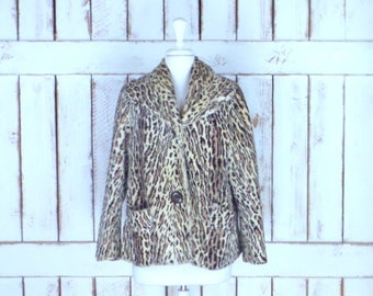 Cappotto invernale corto vintage in pelliccia sintetica con stampa ocelot/leopardo/ghepardo/giacca in pelliccia con stampa animalier/giacca in pelliccia sintetica marrone/abbronzata