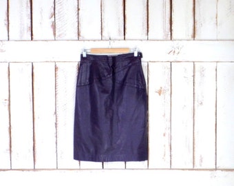 Vintage purple leather fitted high waisted knee length skirt/Maglia leather pencil skirt/purple midi skirt