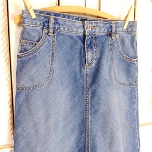 Vintage azul desbotado lavagem jeans denim Banana Republic saia lápis de cambraia/saia minimalista/curto na altura do joelho denim 90s saia/4