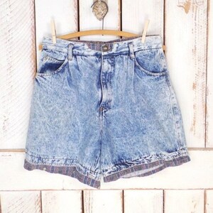 Vintage acid stone wash blue denim jean high waist shorts