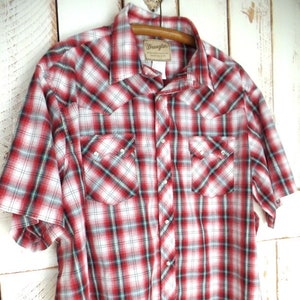 Wrangler red checkered plaid western button down rancher shirt