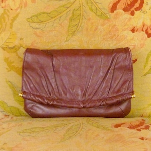 70s vintage dark red leather clutch purse