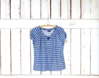 90s blue/white striped short sleeve pullover tee/basic cotton striped tshirt/striped t/xlarge/1x/2x