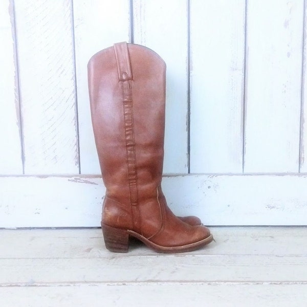 Vintage Frye ladies brown leather knee high cowboy boots