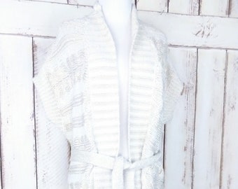 Chicos ivory long duster short sleeve tassel cardigan sweater