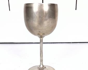Vintage kleine rustieke/primitieve zilveren metalen wijnbeker kelkbekers/klein metalen drinkglas