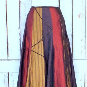 90s vintage rust brown/bronze gold long tiered panel skirt/small