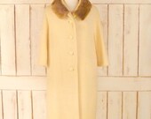 Vintage ivory wool boucle 60s mink fur collar coat ivory wool winter coat medium large