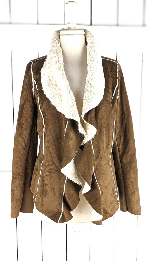 JouJou brown faux suede sheepskin cardigan jacket… - image 2