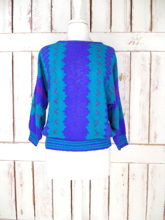 80s vintage blue/purple striped tribal print slou… - image 4