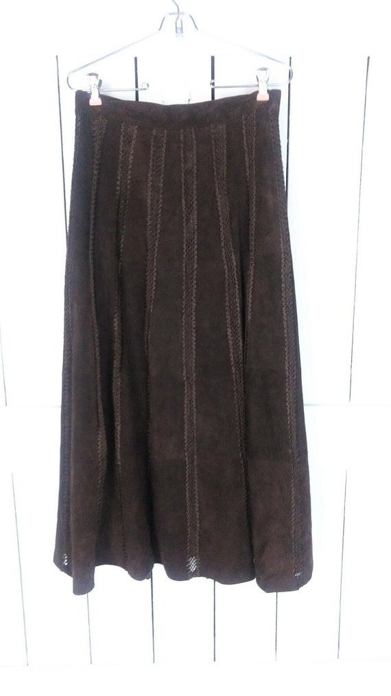 Vintage dark brown crochet suede leather aline max