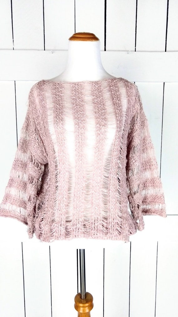 Crochet knit open weave slouchy pullover sweater … - image 3