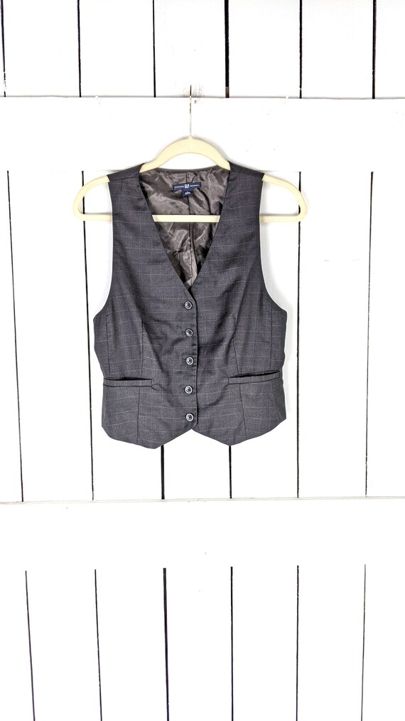 GAP grey brown plaid button down ladies vest