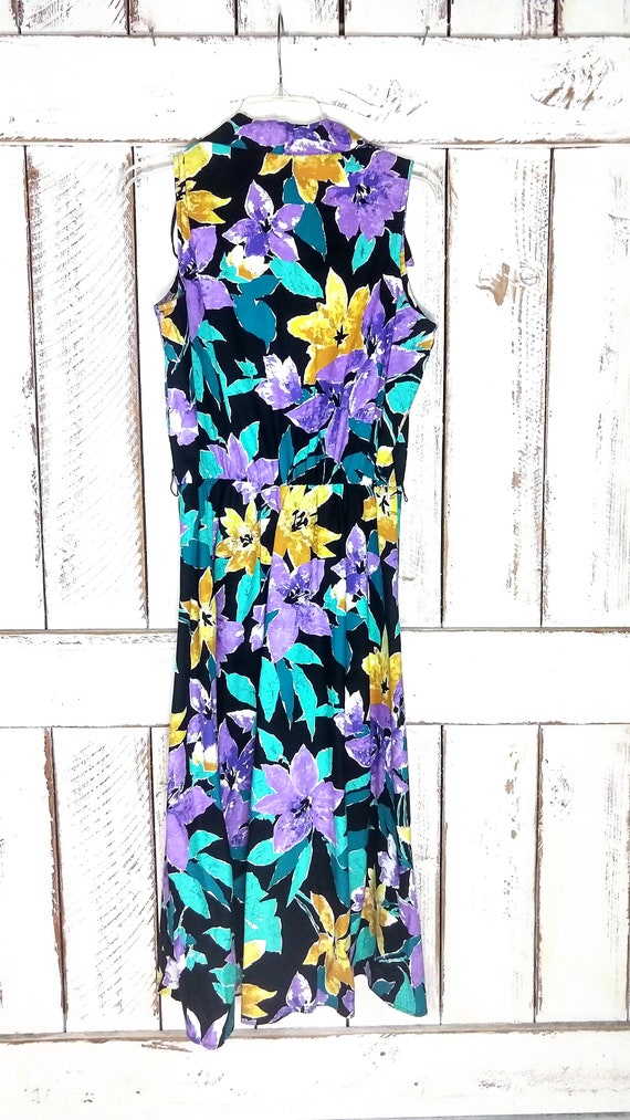 Vintage tropical floral 80s sleeveless dress/coll… - image 2