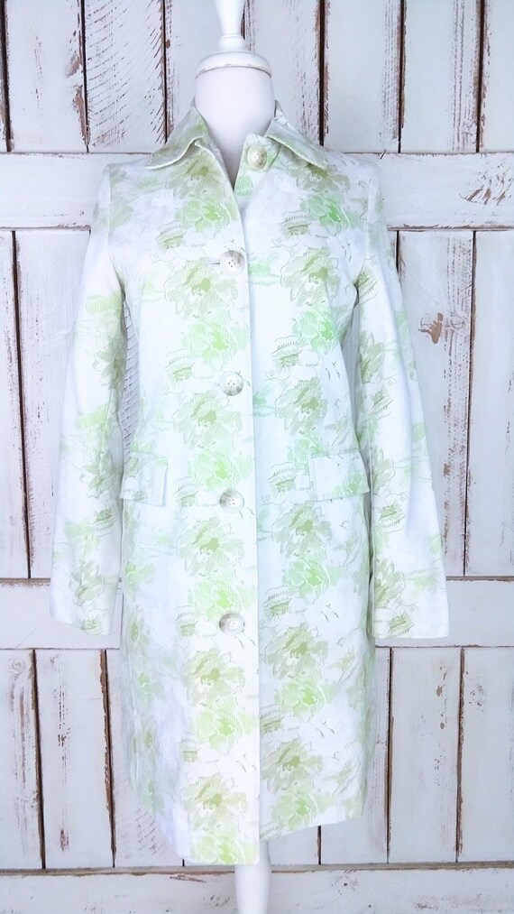 Vintage 90s green floral long cotton fitted jacke… - image 3