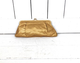 90s vintage gold silver faux leather clutch purse