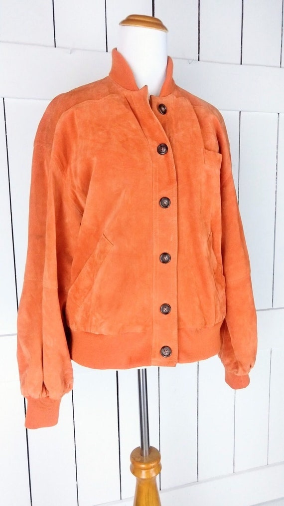 Vintage orange suede leather bomber jacket/orange 