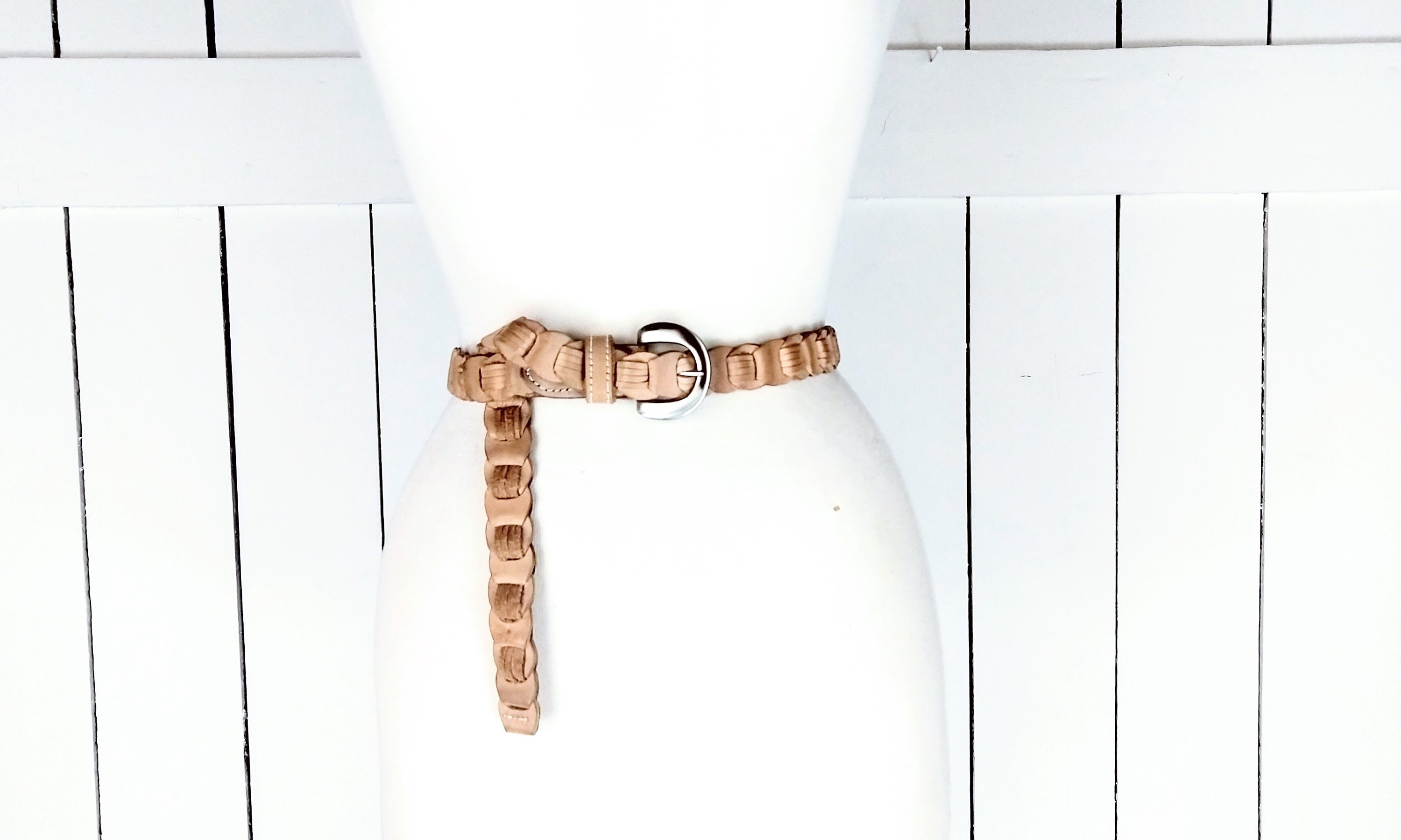 Vintage Tan Brown Braided Leather Belt/boho/hippie Leather  display picture 1