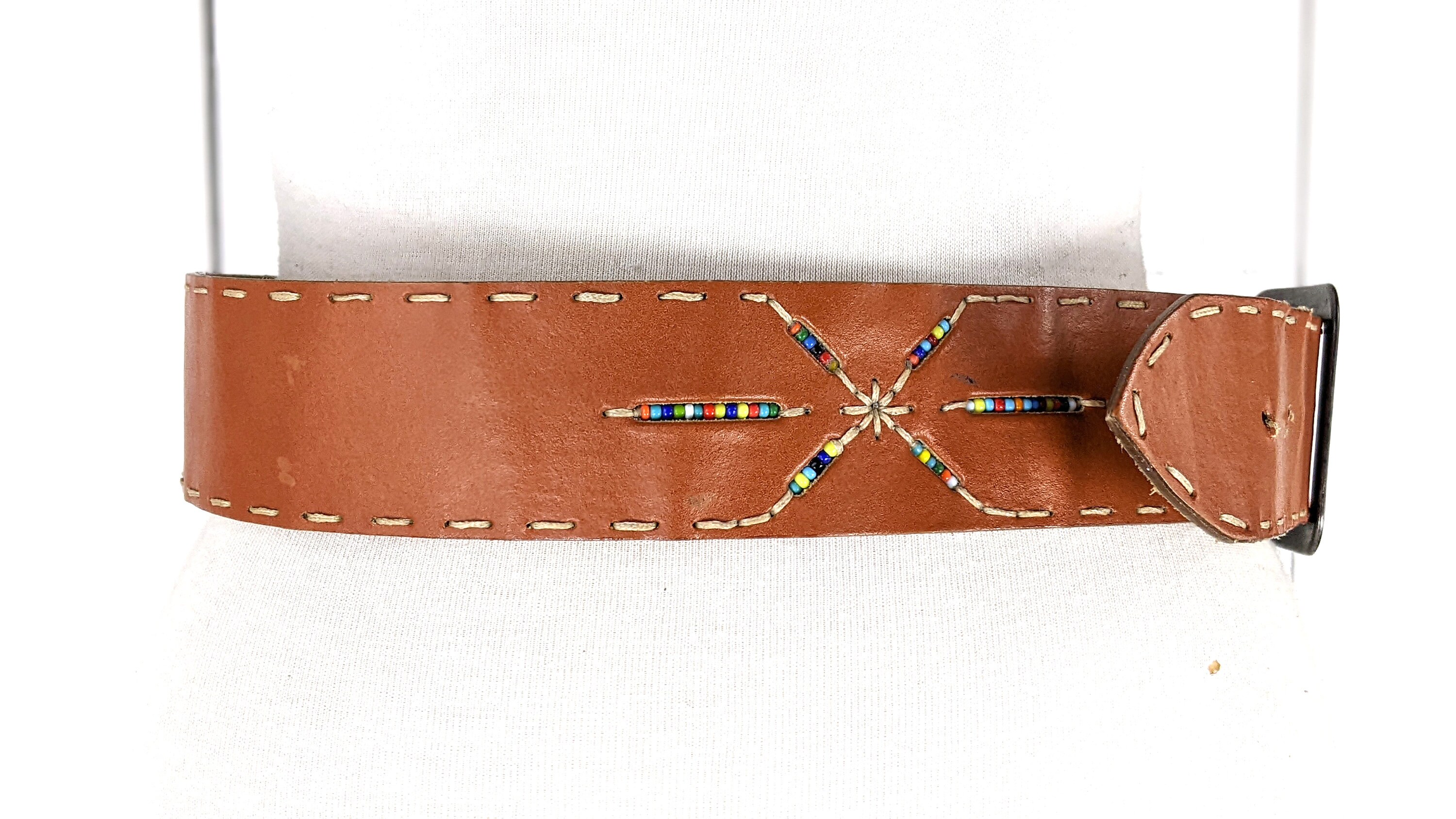 Vintage the Limited Wide Brown Leather Boho Beaded Belt - Etsy display picture 1