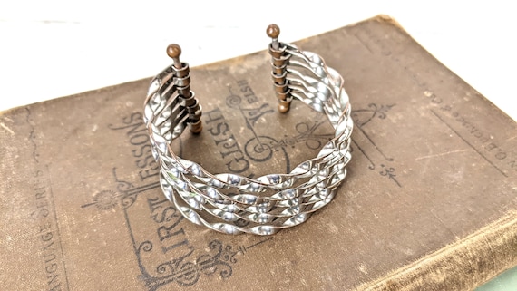 Vintage silver metal twisted layered bangle cuff … - image 1