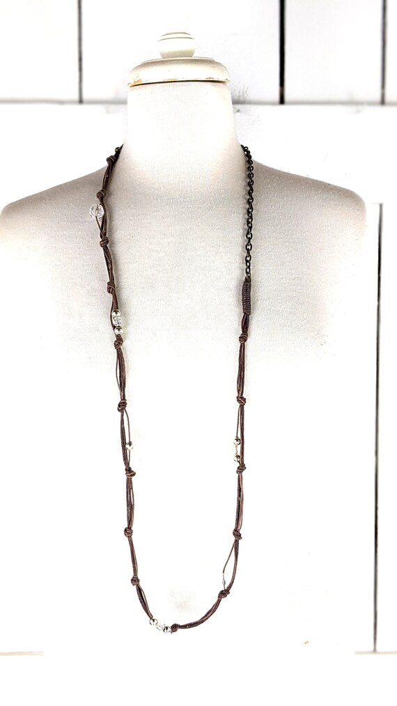 Brown knotted beaded chord long strand boho chain… - image 5