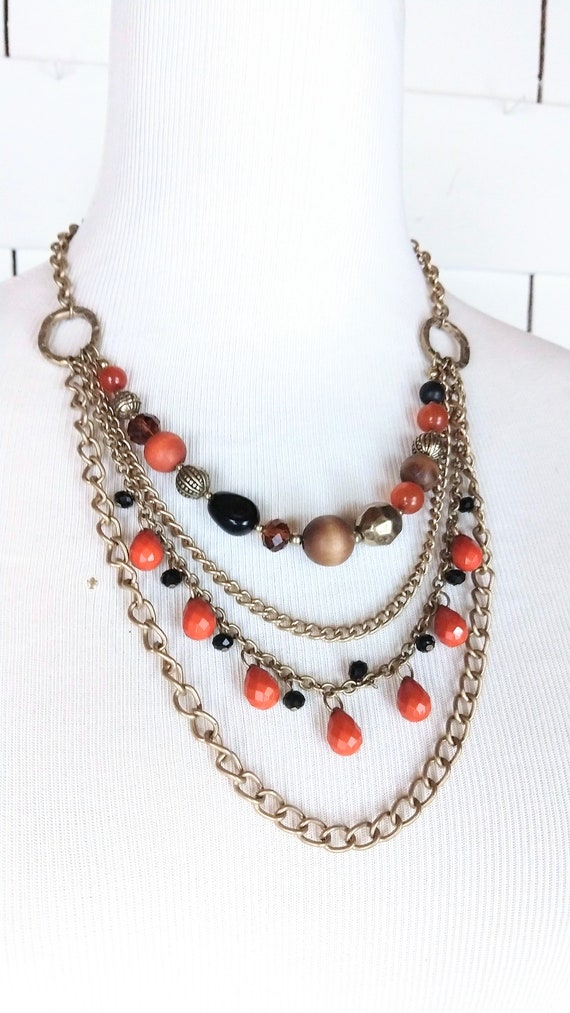 Chunky layered bead chain necklace/vintage multi … - image 2